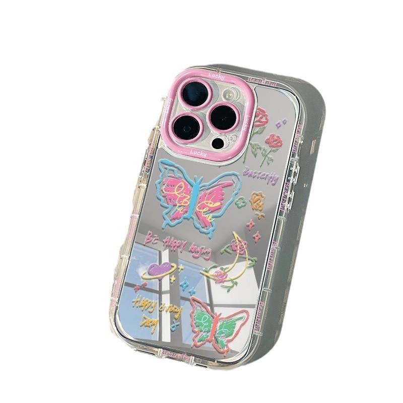 Ins Butterfly for IPhone15promax Mobile Phone Case for Apple 14 Cream Case 12 Niche Creative 11 Mirror X