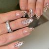24Pcs Purple Cat Eye Almond Press On Nails French Tip With 3D Love Star Rhinestone And Pearl Nail Art