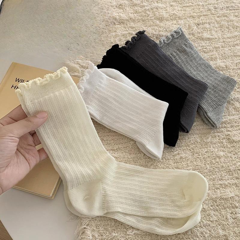 Summer Socks for Women, Thin Breathable and Sweat-absorbing Mid-calf Socks, Ballet-style Solid Color Pile Socks, Simple and Versatile Socks