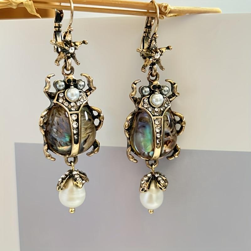 Lucky Star Jewelry Women's European And American Vintage Exaggerated Insect Pendant Earrings Personalized Creative Party Zircon Gift Bohemian Style