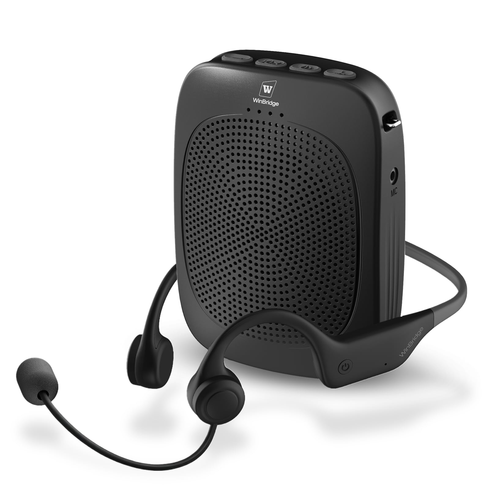 

W WINBRIDGE 15W Speaker Megaphone with Music Compact Portable Megaphone Ideal for Sports Tour C007 Hands-Free Ear-Hook Microphone, Playback, Speaker, чорний