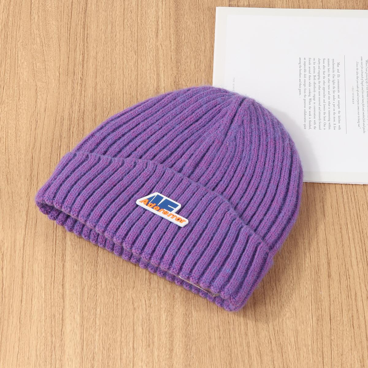 Hand-embroidered Knit Beanie Small Batch Custom Logo  Pattern Label Brimless Warm Ribbed Women s фиолетовый