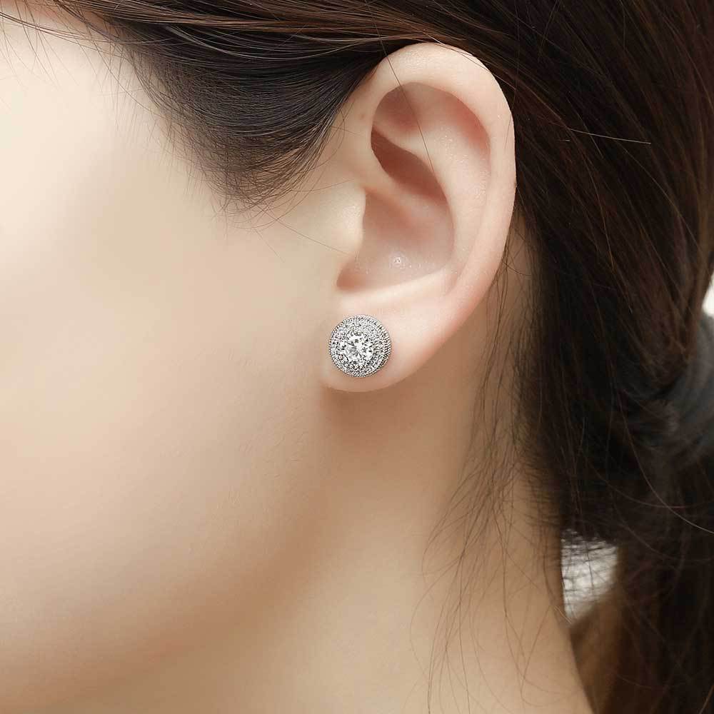 Pendientes Redondos de Circonita Completa Hip-Hop Joyería de Nicho de Alta Gama Aguja de Plata 925 Pendientes para Hombre