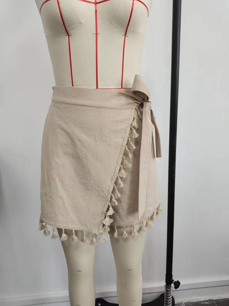 Boho Quasten Mini-Strandrock & Bind-Baumwollshorts für Damen - Frühjahrs-/Sommerkollektion