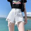 Women's Summer 2022 Ripped A-line Denim Shorts - Loose Fit, Raw Edge, Trendy Hot Girl Style
