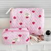 Damen Kosmetiktasche gesteppt Niedlich Reißverschluss Rosa Erdbeere Reise-Organizer Kulturtasche Make-up Aufbewahrungstasche Handtasche Damen Reißverschlusstasche