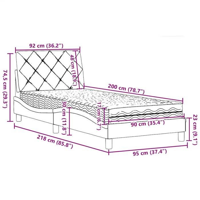 VidaXL Lit avec matelas bleu 90x200 cm tissu 3310719
