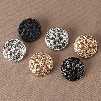 10pcs Beautiful Hollow Flower Shank Buttons High Quality Full Metal Round Buttons Woman Clothes Accessories