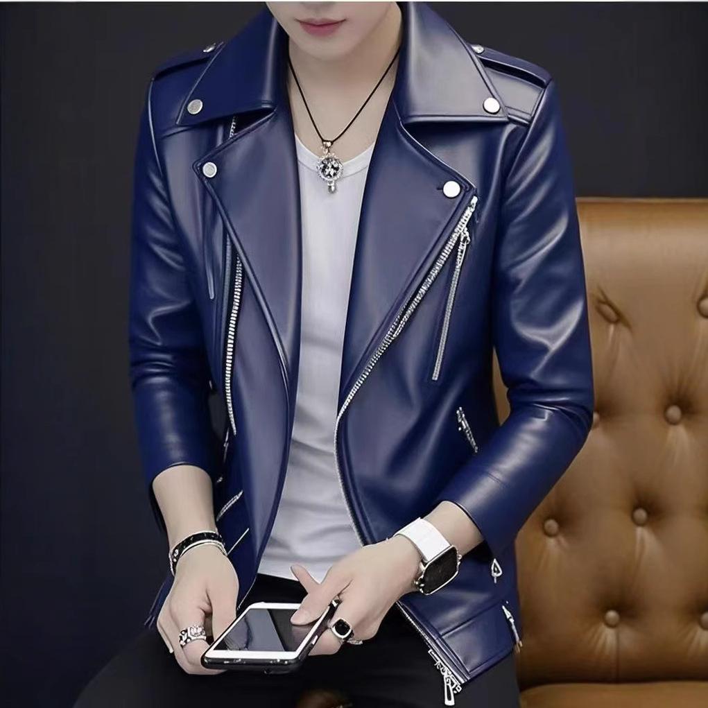 Men's coat spring and autumn trendy brand handsome leather jacket new popular large size men's leather jacket casual and versatile