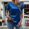 Women Satin Tops Casual Loose Short Sleeve Crew Neck Blouse Summer Silky Shirts Work Business Outfits