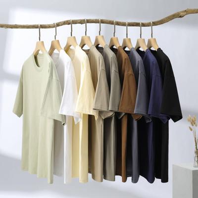 Men's Earth-Tone Double Yarn Cotton Short-Sleeve T-Shirt, Trendy Loose Fit, 260g