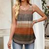 Women's New Fashion Retro Floral Striped Textured Print Round Neck Loose Casual Button-Down Sleeveless Vest Top