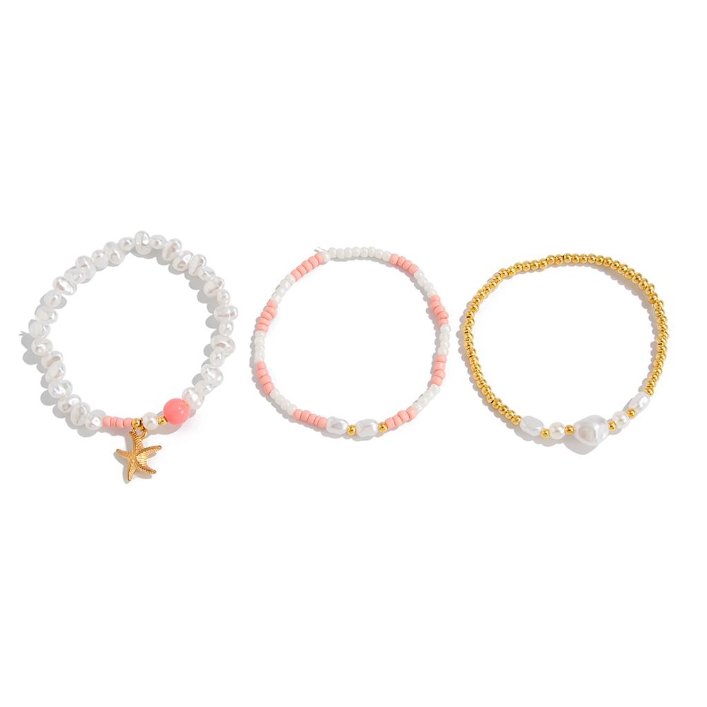 Ingemark 3Pcs/Set Boho Y2K Elastic Imitation Pearls Chain Bracelets for Women 2025 Trend Starfish Bangles Summer Couple Jewelry