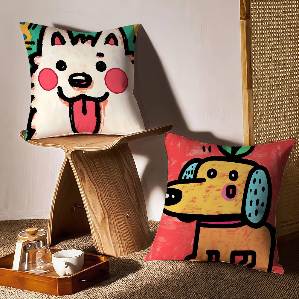 Cute Color Dogs Pillow Case Sofa and Living Room Decorative Cushion Covers Dust-proof and Mite-proof Invisible Zipper