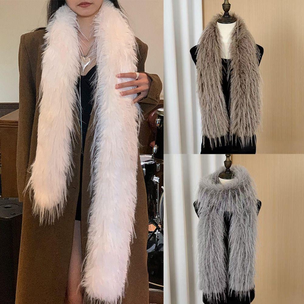 Imitation Mink Fur Plush Long Strip Scarf Thick Fluffy Soft Shawl Ladies Tassels Scarf Outdoor