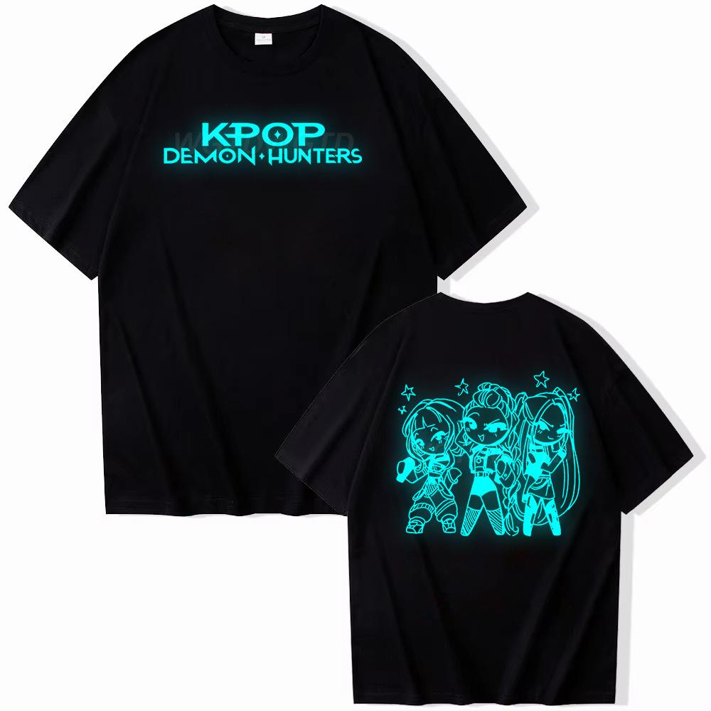 T-shirt da donna KPop Demon Hunters Witch Hunter Scollo a girocollo Manica corta Top ampio Maglietta in cotone