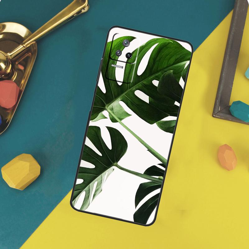 Green Monstera Leaf Case For Xiaomi 14T 11T 12T 13T Pro 13 14 15 Ultra POCO X7 Pro X3 X5 X6 F5 F6 M6 Pro Funda