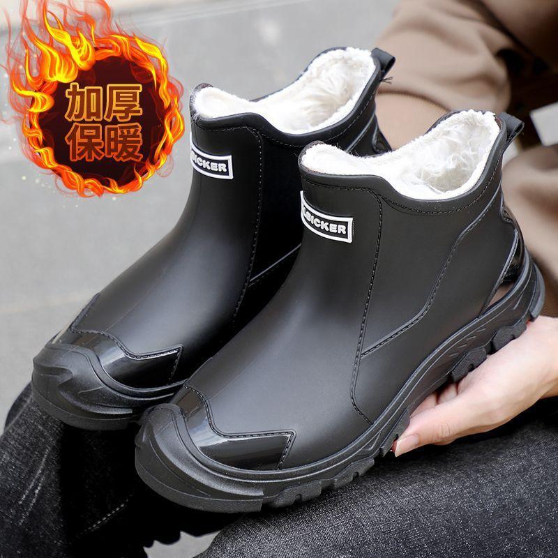 rain boots warm waterproof shoes shoes wear-resistant non-slip lightweight solid color large size boots rain shoes short tube casual waterproof