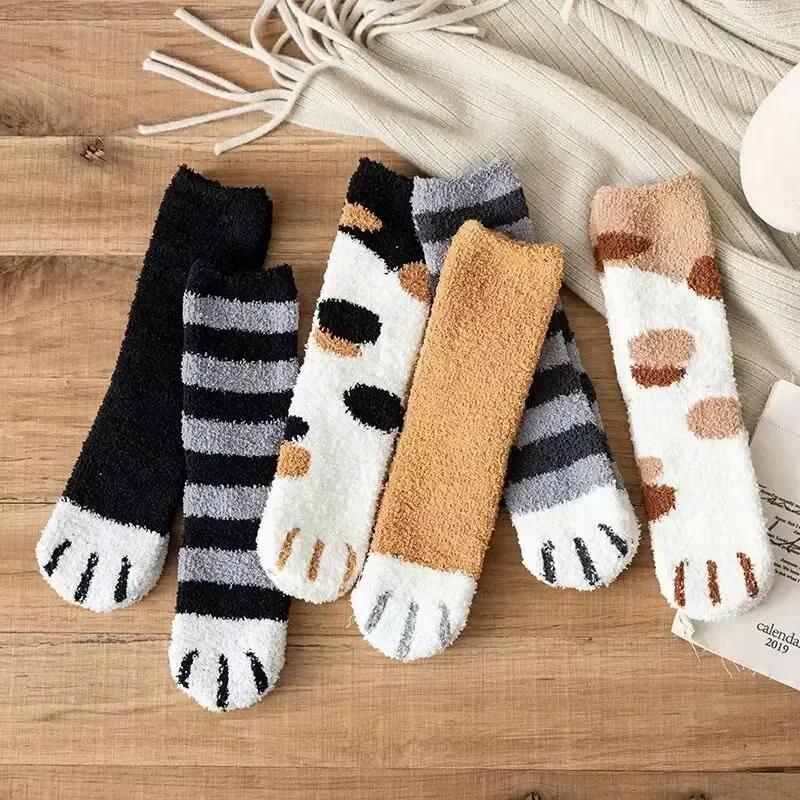 Winter Lamb Kawaii Cartoon Socks for Women Cute 3d Dog Cat Paw Pattern Fleece Warm Thicken Funny Plush Socks Sleeping Socks