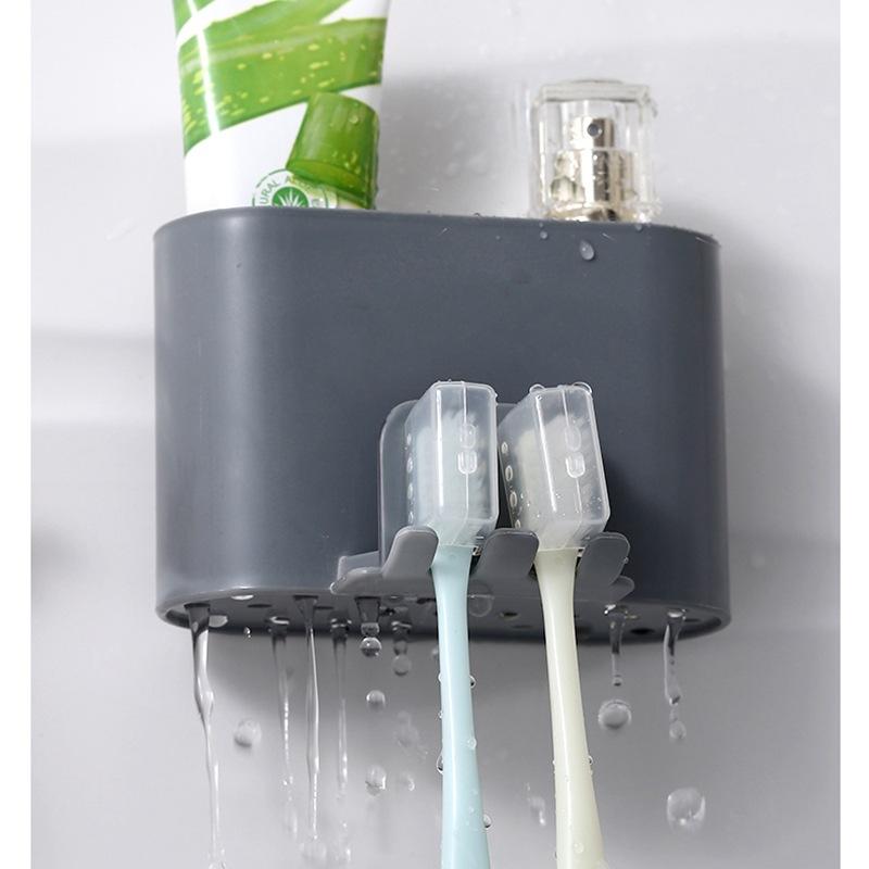 Toothbrush Holder Punch-free Wall-mounted Toothbrush Holder Shaver Toothpaste Mouthwash Cup Storage Rack Bathroom Accessories