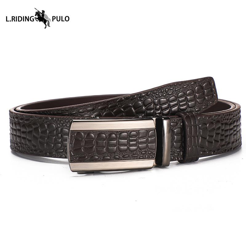 

Мужской ремень из крокодиловой кожи Автоматический Повседневный деловой ремень Ремень Высококачественная коровья кожа первого слоя Модный ремень 125cm
