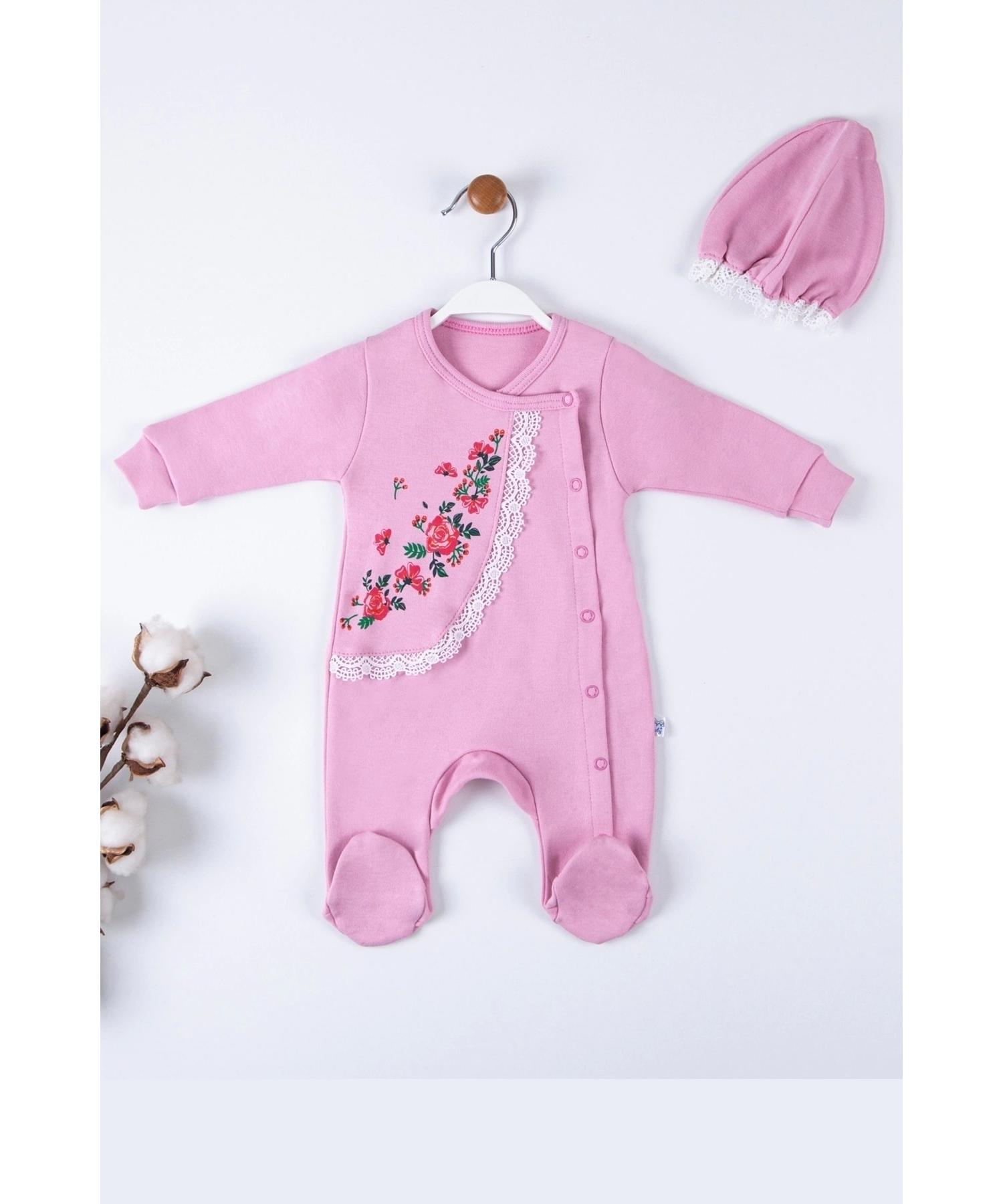 

Комбинезон для маленьких девочек из 100% хлопка с шапочкой с цветочной вышивкой