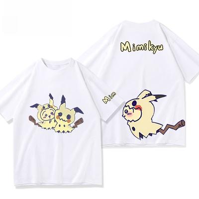 Niedliches Pokémon Mimikyu Cartoon Handgemaltes Japanisches T-Shirt für Männer und Frauen Sommer Neu Harajuku Locker Lässig Kurzarm Top