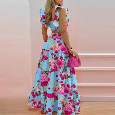 Summer European And American Commuting Mid Waist Sexy Strappy Maxi Skirt Set Women's Two Piece Suit 