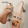 Fashion Fashion Pleated Lace Female Sandals Square Toe High Heeled Pumps Dress Party Shoes Women Summer Slides Shoes 2025 Plus Size34 40