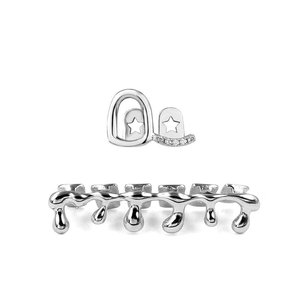 Europejsko-amerykańskie dwukolorowe grillz z pustymi przestrzeniami i podwójnym cyrkonem - Złote zęby wysadzane diamentami, styl hip-hopowy.