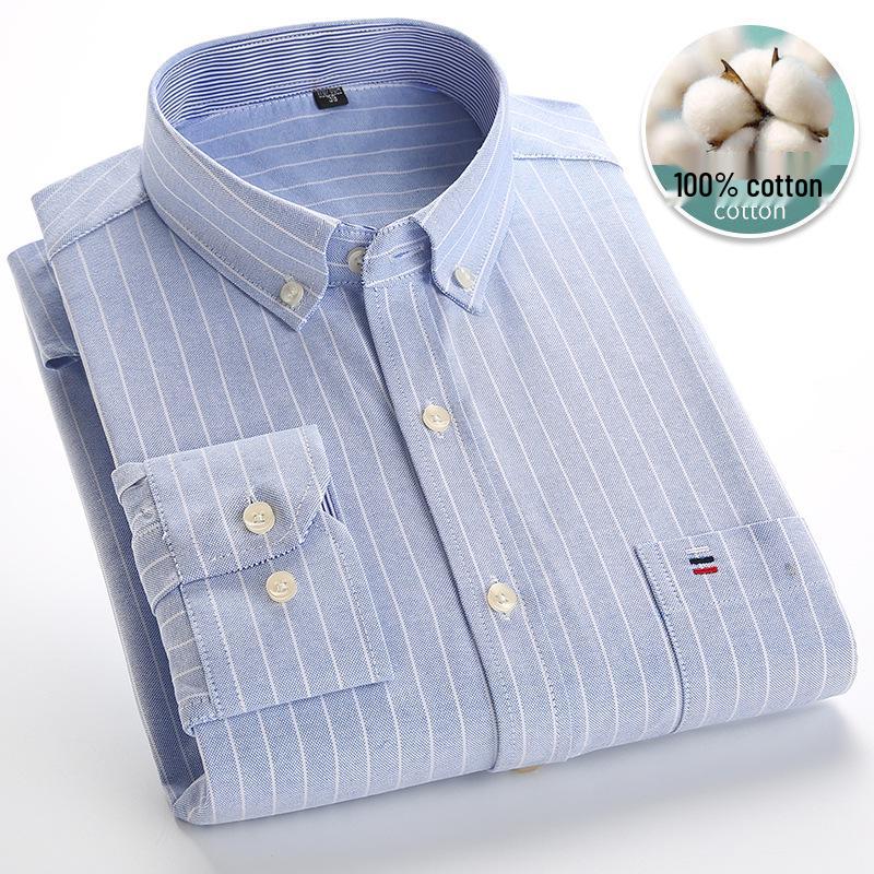 

Men s 100% Cotton Plaid Oxford Long Sleeve Casual Business Shirt Size 44 (170-185 jin)