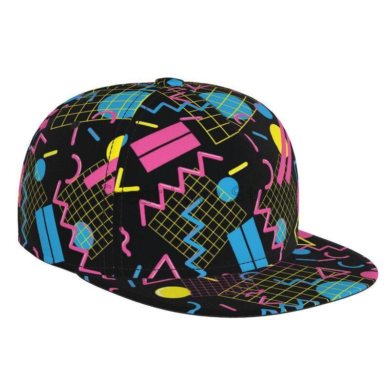 

Retro 80s 90s Flat Bill Hat Unisex Snapback Baseball Cap Hip Hop Style Flat Visor Blank Adjustable Black Adjustable