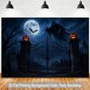 1 piece of 2D flat background fabric, ghost pumpkin full moon night sky scene background banner, family, garden, studio