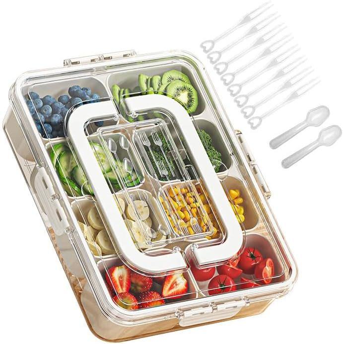 Salatbehälter: 8-Fächer-Gewürz- und Aufbewahrungsbox für Kühlschrank oder Picknick, Obstportionierer, Handlich und Dicht.