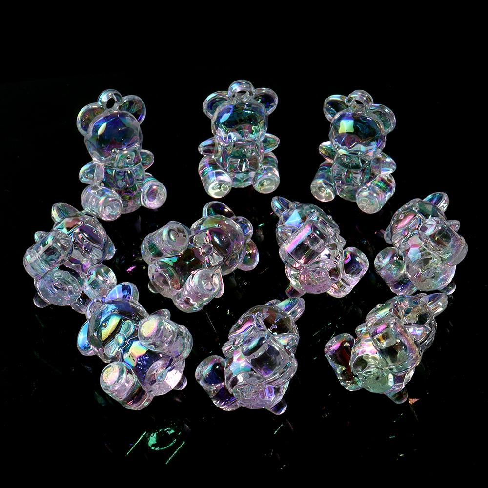 10Pcs/lot Acrylic Bear Charms Beads Colorful Transparent Gummy Cute Pendant for Handmade Necklace Earrings Jewelry Accessories