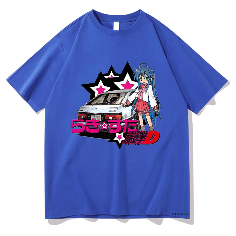 Anime Lucky Star Konata T-Shirt Cartoon Unisex Damen Ästhetisch Vintage Auto T-Shirt Unisex Unisexga Druck Oversize Oberteile Baumwolle T-Shirt