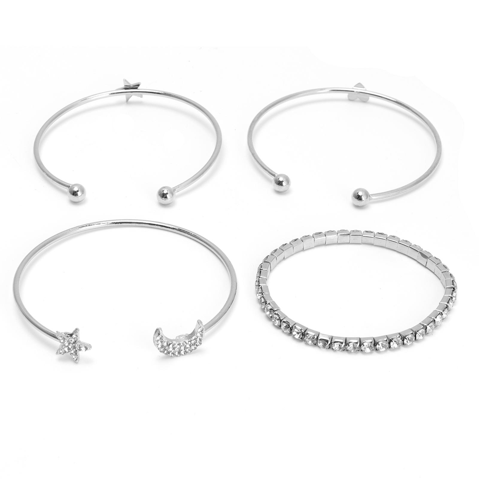 

4pcs Shining Heart Star Pattern Bracelet Party Travel Jewelry Bracelet Clothes AccessorySilver