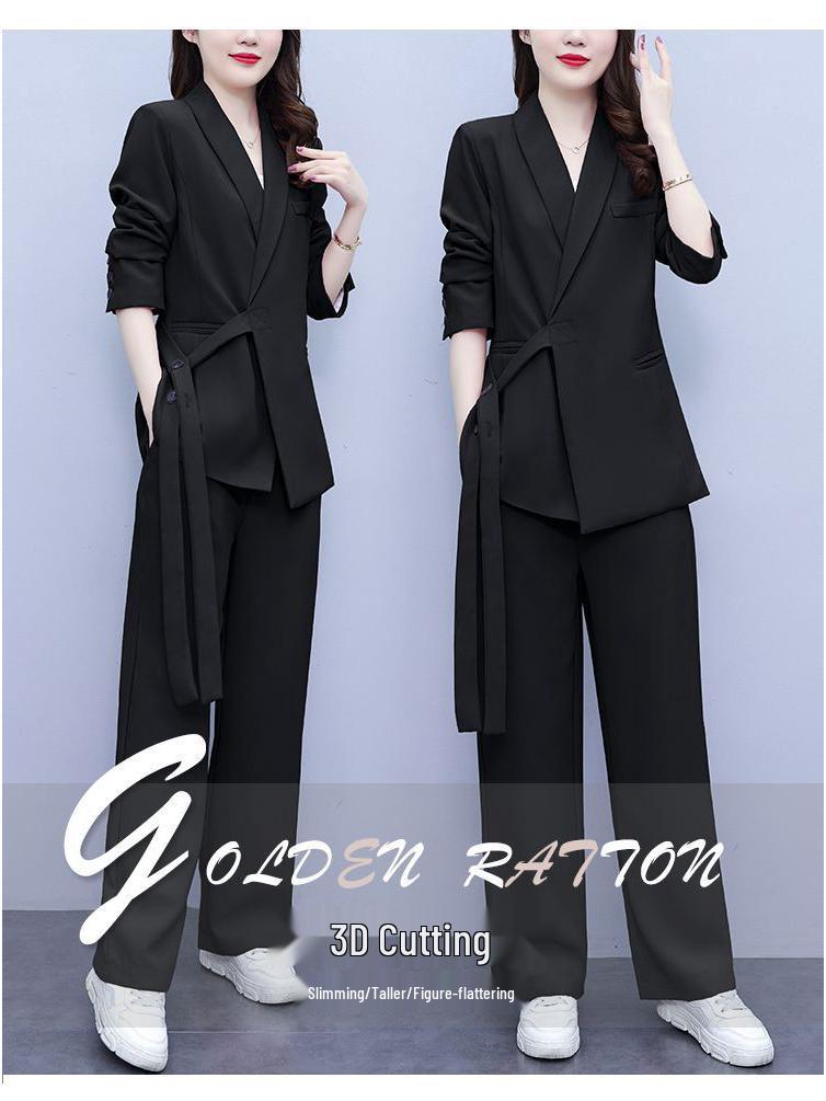 Spring & Autumn Plus Size Women's Wide-Leg Pants Two-Piece Set - Age-Reducing and Fashionable
