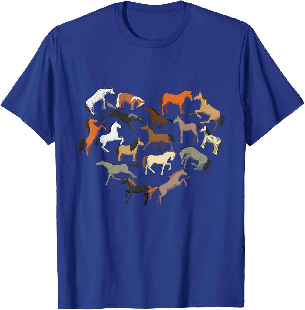 Horse Heart Collage Graphic Tee Horse Lover Farm Rider Casual Short Sleeve T-Shirt Men Women