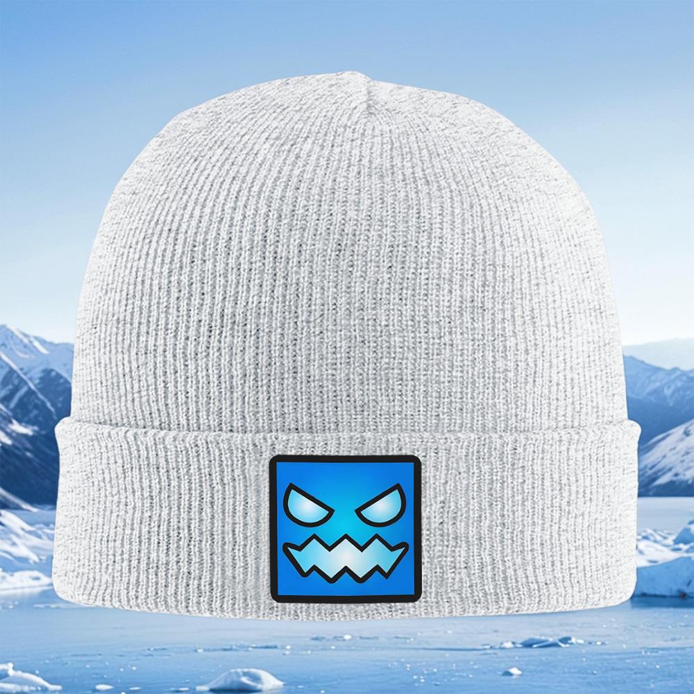 Angry Face Blue Square Shape Men Women Unisex Knitted Hat Beanie Pullover Cap Winter Thermal Warm Christmas Outdoor Cycling Hiki