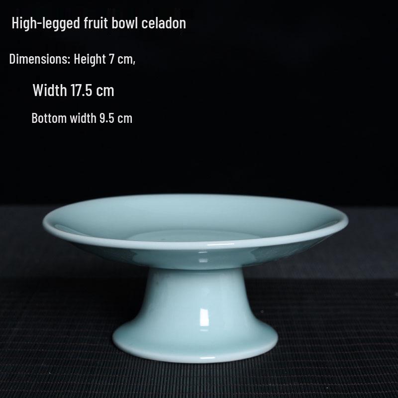 Celadon High-Footed Plate: Indoor Fruit, Dessert, Tea, Snack, Incense Burner, and Buddha Altar Offering Plate.