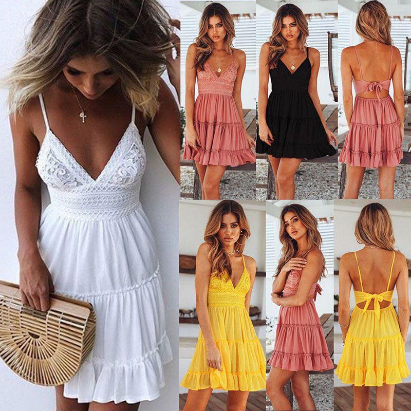 Boho Women Summer Short Mini Dress Evening Cocktail Party Beach Sundress Dresses