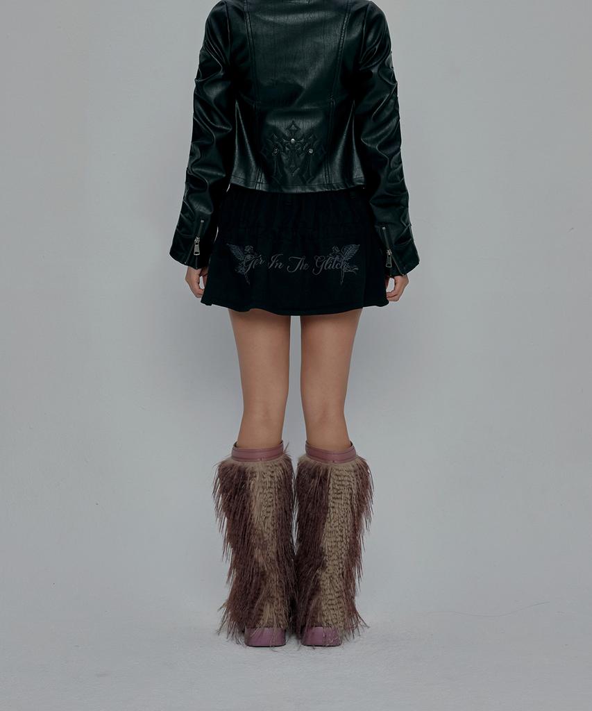 Gillaakaibeu Lettering Angel Wing Shirring Skirt_Black