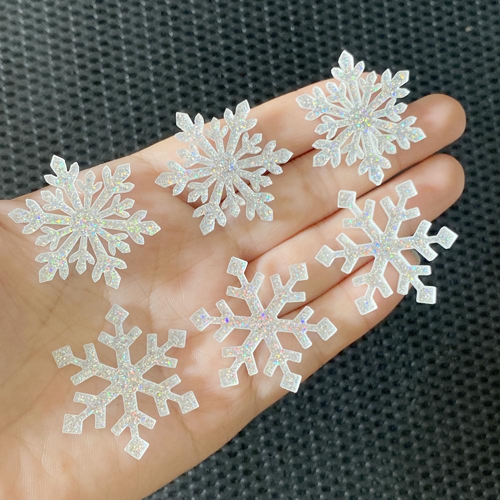 6PCS Colorful Glitter Silver Christmas Snowflakes Head Flat back Acrylic Sheet Miniature Pattern Applique DIY Decor Art Crafts