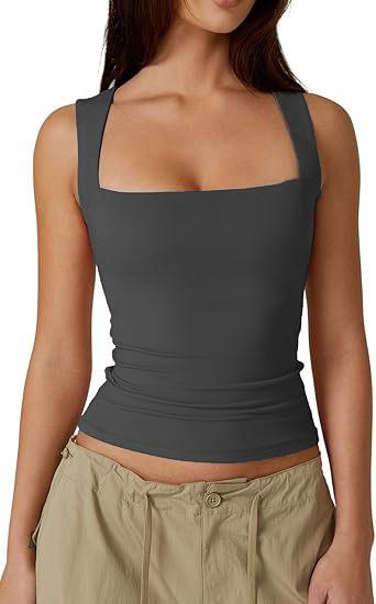 European And American Women'S Clothing Street Hottie Fashion Square Collar Basic Slim-Fit Sleeveless Vest Bottoming Top