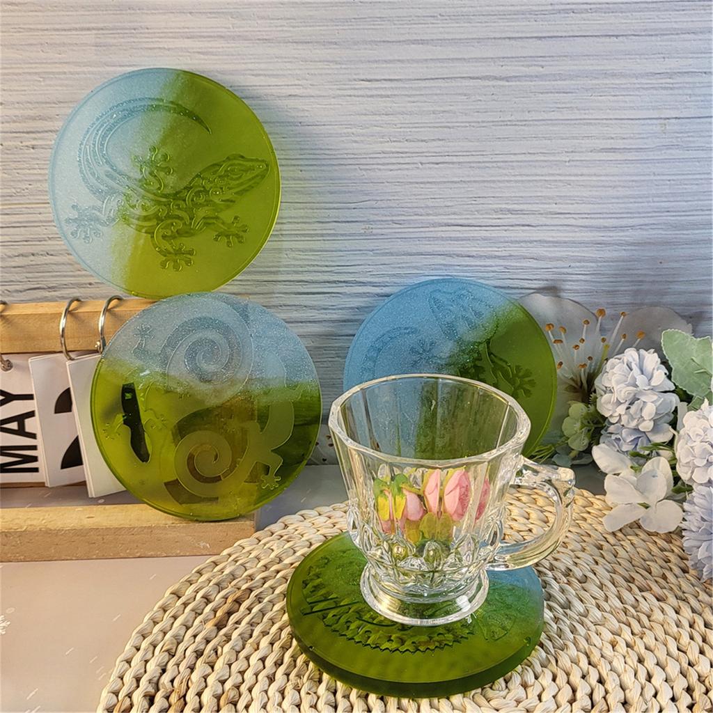 Set of 4 Cup Pad Mould Silicone Craft Mold Lizard Shape Resin Mold Silicone Cup Mats Mold Silicone Crafting Supplies