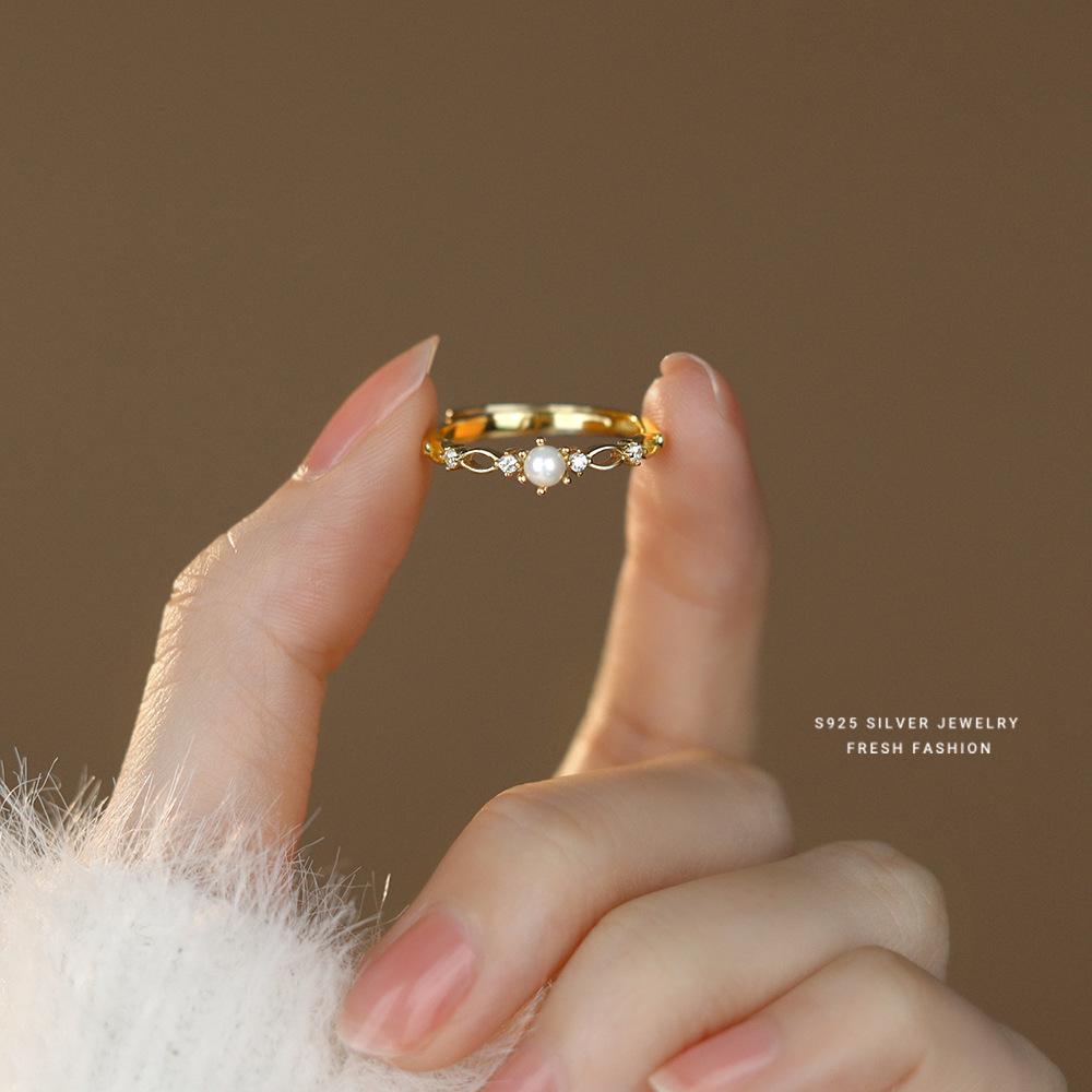 

Real 925 Sterling Silver French Light Luxury Shell Pearls Ring for Women Wedding Party Fine Jewelry wholesale золотой