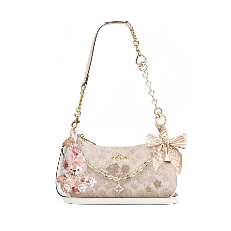 

COACH shoulder bag [Customized bag] Teri 24 classic presbyopic Logo zipper closure, pendant, scarf, bow, printing, extension Lin Wutong basic model білий