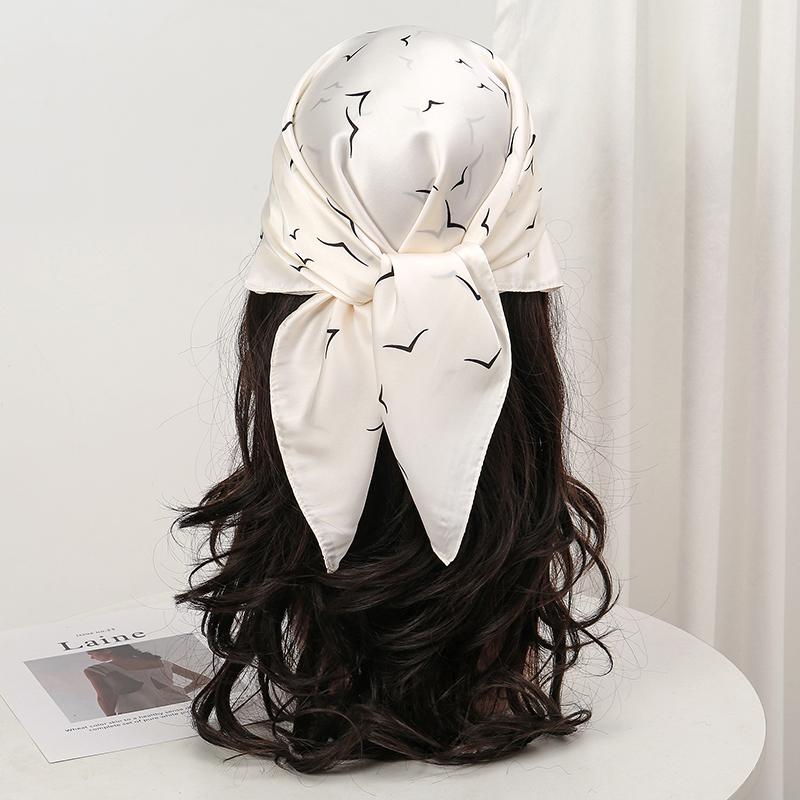 Bohemian Style Floral Print Women’s Square Silk Scarf Satin Head Wrap Tropical Leaf Flower Design Scarves Bandana Hijab