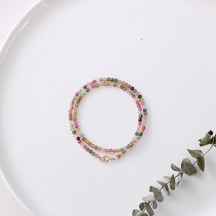 Double-layer ultra-fine natural rainbow tourmaline bracelet women's niche design sense exquisite stacking bracelet jewelry